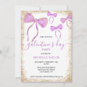 Galentine's Day Party Glitter Goud Paarse Bogen Kaart (Voorkant)