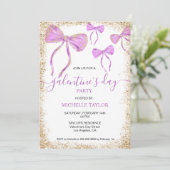Galentine's Day Party Glitter Goud Paarse Bogen Kaart (Staand voorkant)