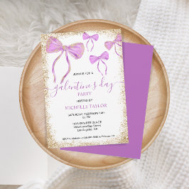 Galentine's Day Party Glitter Goud Paarse Bogen Kaart