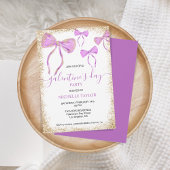 Galentine's Day Party Glitter Goud Paarse Bogen Kaart