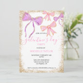 Galentines Day Party Glitter Goud Roze Bogen Kaart (Staand voorkant)