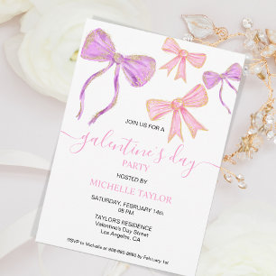Galentines Day Party Glitter Goud Roze Bogen Kaart