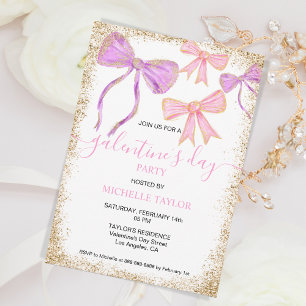 Galentines Day Party Glitter Goud Roze Bogen Kaart