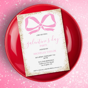 Galentines Day Party Glitter Goud Roze Bogen Kaart