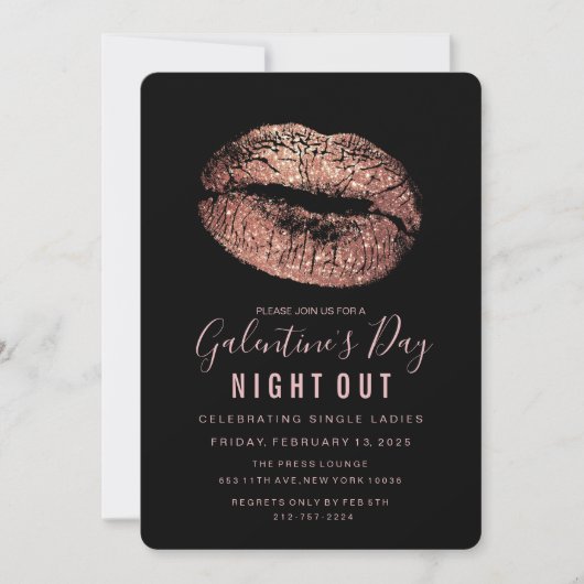Galentine's Day Party Roos Gold Lips Invitation Kaart (Voorkant)