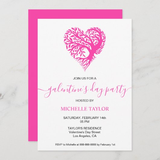 Galentine's Day Party Roze Hart Kaart (Voorkant / Achterkant)