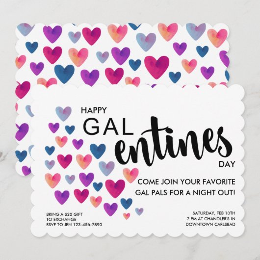 Galentine's Day Party Uitnodiging (Voorkant / Achterkant)