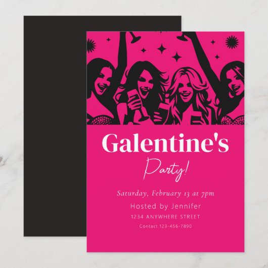 Galentine's Day Party Uitnodiging (Voorkant / Achterkant)