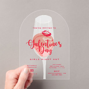 Galentine's Day Party Waterverf Roze Rosé Acryl Uitnodigingen
