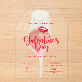 Galentine's Day Party Waterverf Roze Rosé Acryl Uitnodigingen