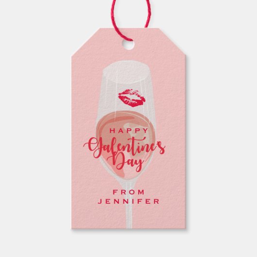 Galentine's Day Party Waterverf Roze Rosé Cadeaulabel (Voorkant)