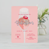 Galentine's Day Party Waterverf Roze Rosé Folie Uitnodiging (Staand Voorkant)