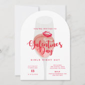 Galentine's Day Party Waterverf Roze Rosé Kaart (Voorkant)