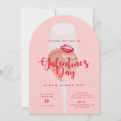 Galentine's Day Party Waterverf Roze Rosé Kaart (Voorkant)