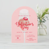 Galentine's Day Party Waterverf Roze Rosé Kaart (Staand voorkant)