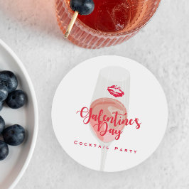 Galentine's Day Party Waterverf Roze Rosé Ronde Kartonnen Onderzetter