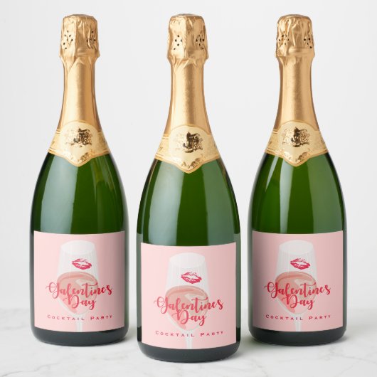 Galentine's Day Party Waterverf Roze Rosé Sparkling Wijnetiket (Flessen)