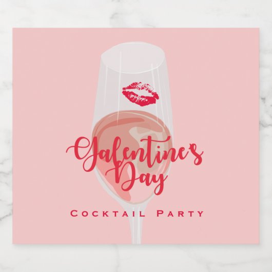 Galentine's Day Party Waterverf Roze Rosé Sparkling Wijnetiket (Enkel label)