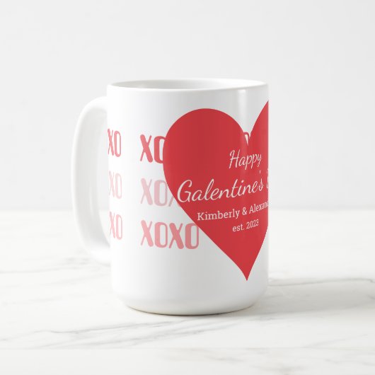 Galentine's Day Personalized Pink and Red Koffiemok (Voorkant links)