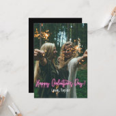 Galentine's Day Pink Neon Foto Kaart (Voorkant / Achterkant in situ)