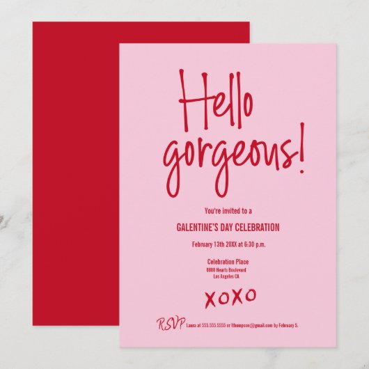 Galentine's Day PINK RED Hello gorgeous XOXO Kaart (Voorkant / Achterkant)