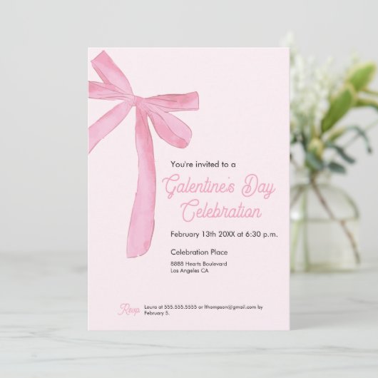 Galentine's day Pink Ribbon Bow Girly modern Kaart (Staand voorkant)