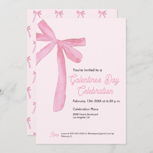 Galentine's day Pink Ribbon Bow Girly modern Kaart (Voorkant / Achterkant)