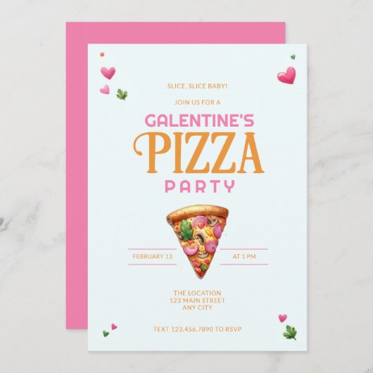 Galentine's Day Pizza Party Uitnodiging (Voorkant / Achterkant)