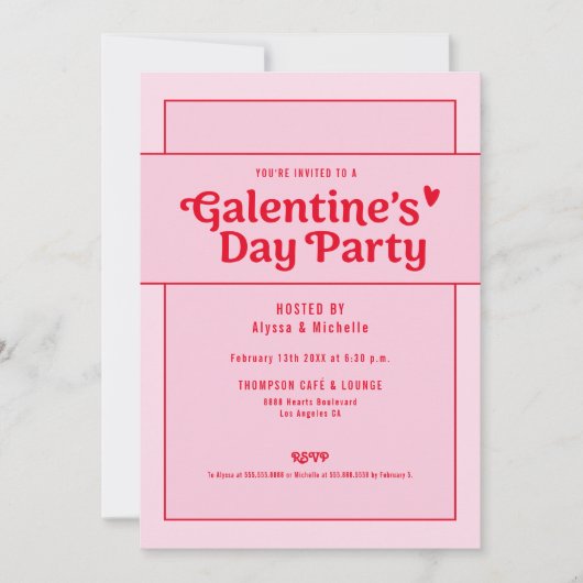 Galentine's Day Red Pink Party Trendy Cool Kaart (Voorkant)