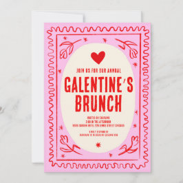 Galentine's Day Rood Roze hand getekend Brunch Kaart