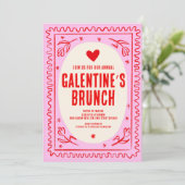 Galentine's Day Rood Roze hand getekend Brunch Kaart (Staand voorkant)
