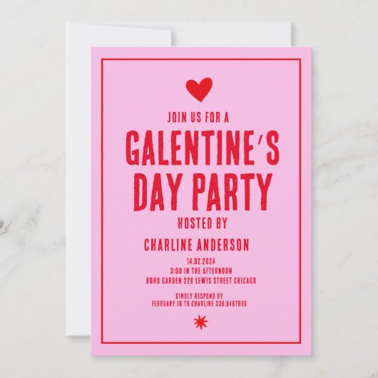 Galentine's Day Rood Roze hand getrokken Party Kaart (Voorkant)