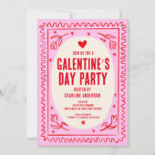 Galentine's Day Rood Roze hand getrokken Party Kaart (Voorkant)