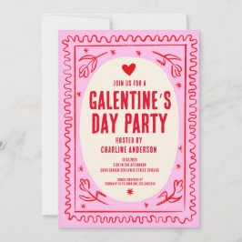 Galentine's Day Rood Roze hand getrokken Party Kaart