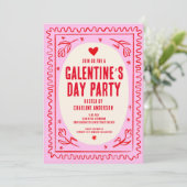 Galentine's Day Rood Roze hand getrokken Party Kaart (Staand voorkant)