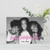 Galentine's Day Roze Neon foto horizontaal Kaart (Staand voorkant)