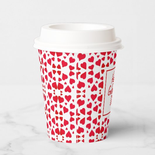 Galentines Day Script Red Hearts Pattern Papieren Bekers (Rechts)