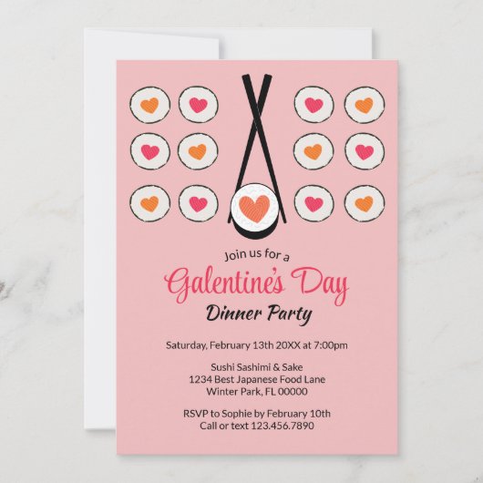 Galentine's Day Sushi Dinner Party Valentijnsdag Kaart (Voorkant)