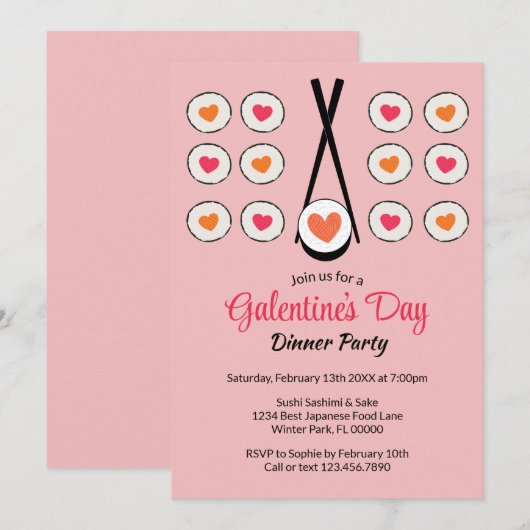 Galentine's Day Sushi Dinner Party Valentijnsdag Kaart (Voorkant / Achterkant)