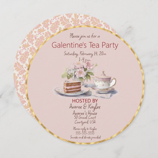 Galentine's Day Tea Party Kaart (Voorkant / Achterkant)