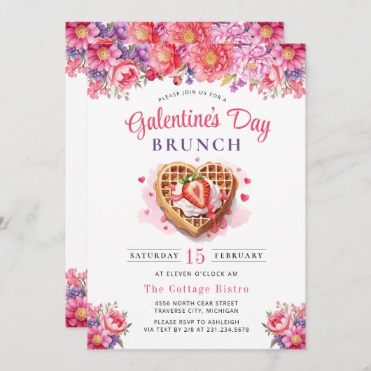 Galentine's Day Valentijn Brunch Uitnodiging (Voorkant / Achterkant)