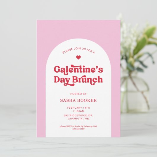 Galentine's Day Valentijnsdag Roze Brunch Kaart (Staand voorkant)