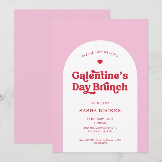 Galentine's Day Valentijnsdag Roze Brunch Kaart (Voorkant / Achterkant)
