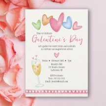 Galentine's Day Waterverf Harten Invitation