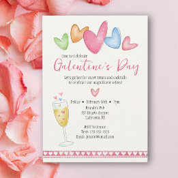 Galentine's Day Waterverf Harten Invitation Kaart