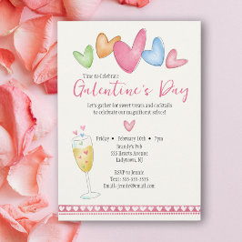 Galentine's Day Waterverf Harten Invitation Kaart