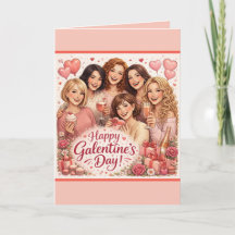 Galentine's Day wenskaart, zes vriendinnen