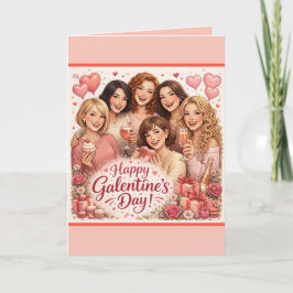 Galentine's Day wenskaart, zes vriendinnen Kaart
