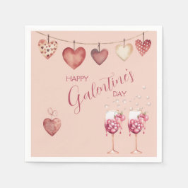 Galentine's Day Wijn Glazen en Harten Servet