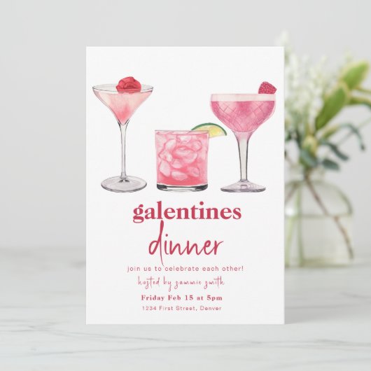 Galentines Diner Valentijn Meisjes Nacht Uitnodige Kaart (Staand voorkant)